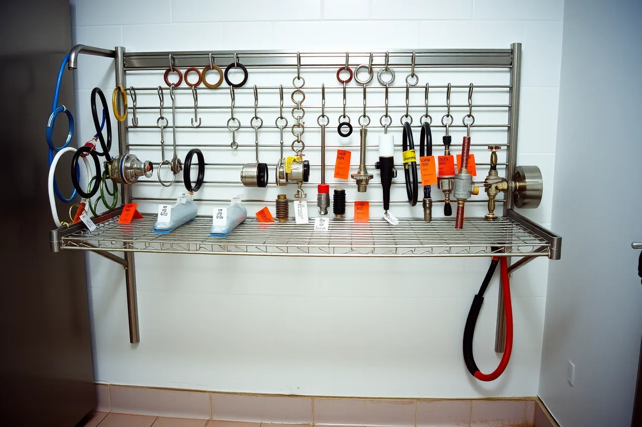 Labeled drying rack holding uncovered sauce equipment parts air-drying (Why does stored sauce equipment quietly ruin the next batch?)