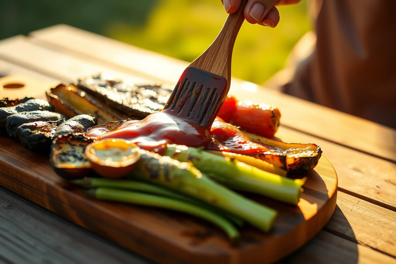 Brush applying sauce to grilled food off the heat (Five ways to serve indie sauce brands without drowning the plate)