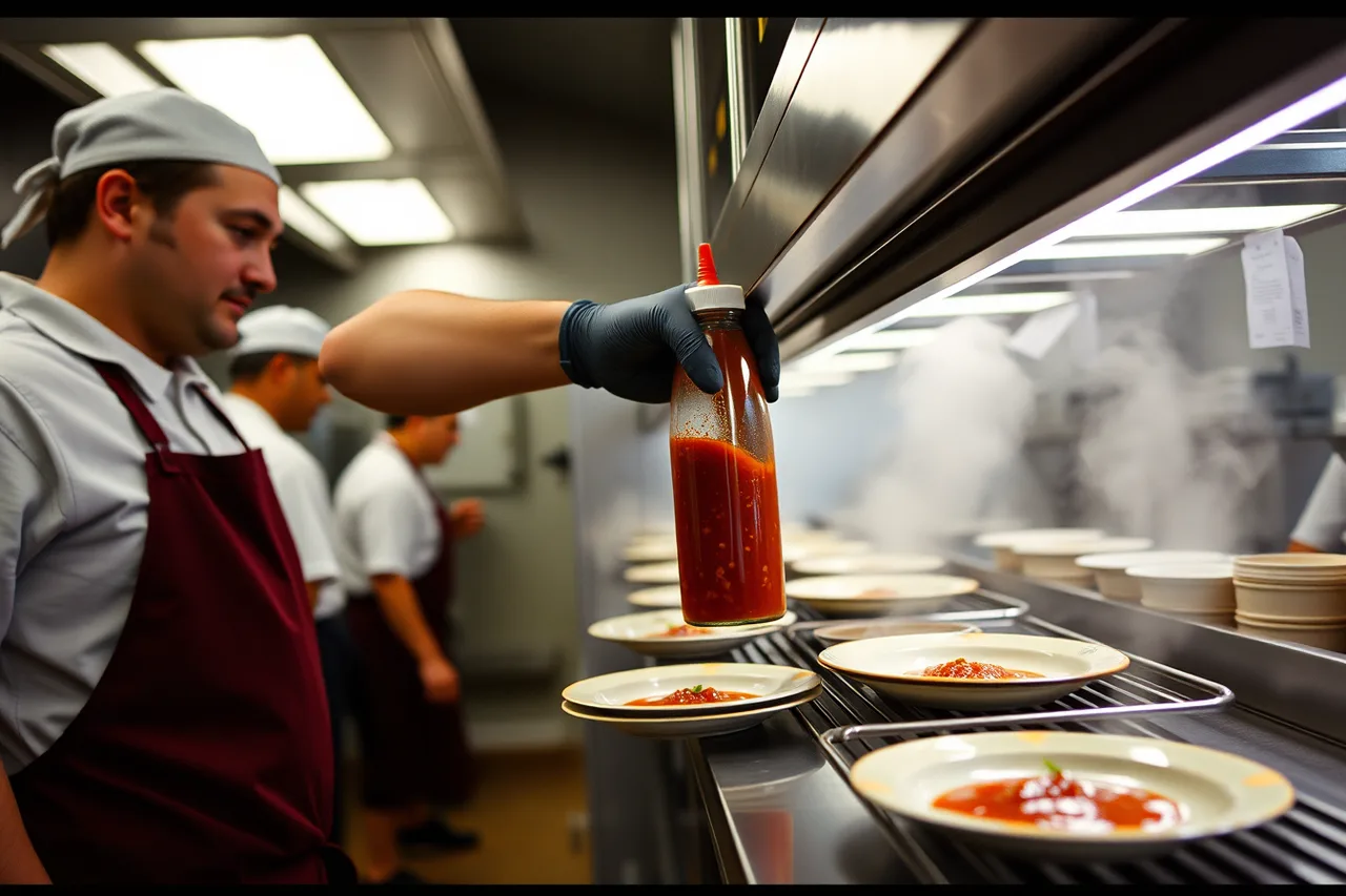 Cook dispensing condiment from a squeeze bottle on a busy commercial kitchen line (Best independent brands in 2027, ranked with reasons)