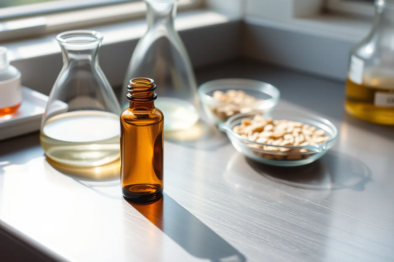 Standard Reference Material vials and jars on a lab bench (Why does the label belong in the condiment development plan, not at the end?)